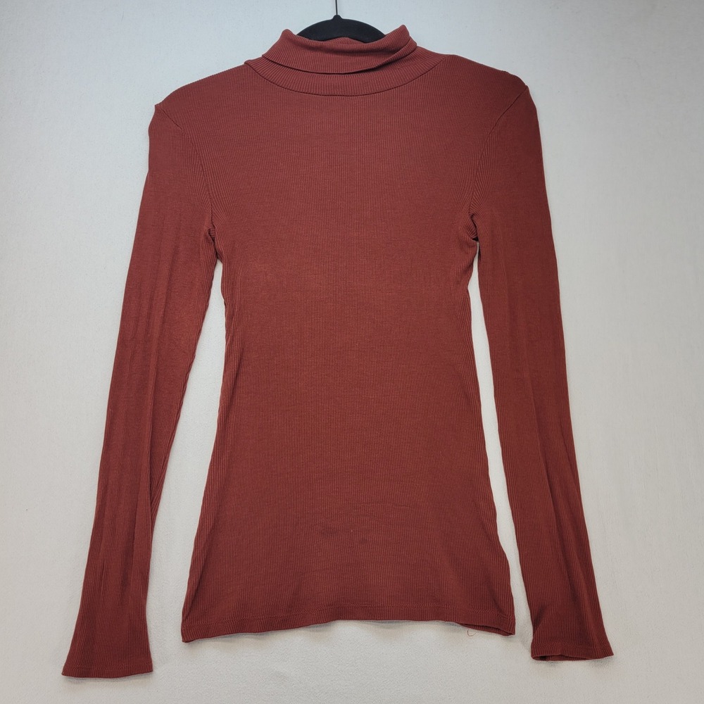 Postmark Anthropologie Top Women Small Rust Orange Ribbed Long Sleeve